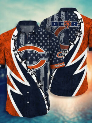 Sport-Team Chicago Bears Swing In Orange Dark Blue Stars Hawaiian Shirt Summer Aloha Shirt