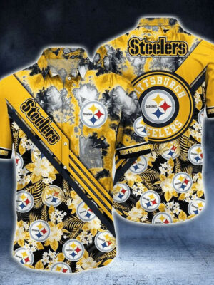 Sport-Team Pittsburgh Steelers Golden Smoke Black Hawaiian Shirt Summer Aloha Shirt