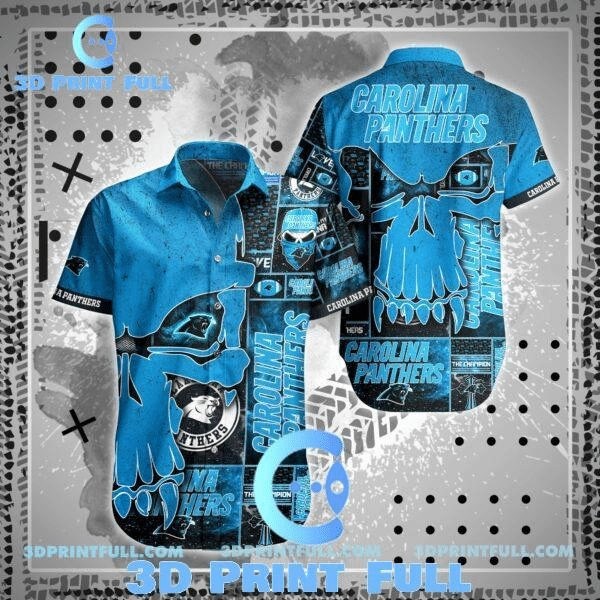 Sport-Team Carolina Panthers Skull Blue Hawaiian Shirt Summer Aloha Shirt