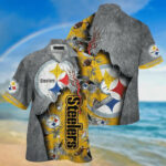 Sport-Team Pittsburgh Steelers Grey Golden Big Logo Hawaiian Shirt Summer Aloha Shirt
