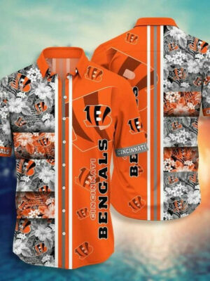 Sport-Team Cincinnati Bengals Tropical Flowers Orange Hawaiian Shirt Summer Aloha Shirt