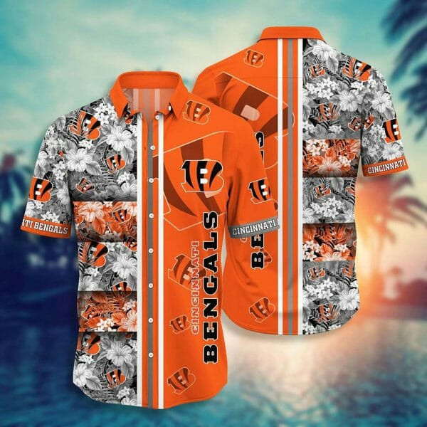 Sport-Team Cincinnati Bengals Tropical Flowers Orange Hawaiian Shirt Summer Aloha Shirt