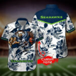 Sport-Team Seattle Seahawks Custom Name Mascot White Hawaiian Shirt Sport Team Aloha Shirt