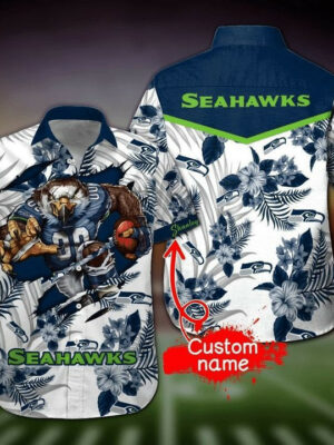 Sport-Team Seattle Seahawks Custom Name Mascot White Hawaiian Shirt Sport Team Aloha Shirt