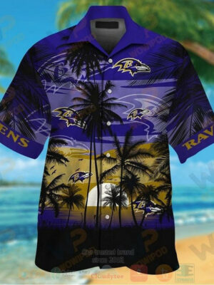 Sport-Team Baltimore Ravens Coconut Tree Purple Hawaiian Shirt V2 Summer Aloha Shirt