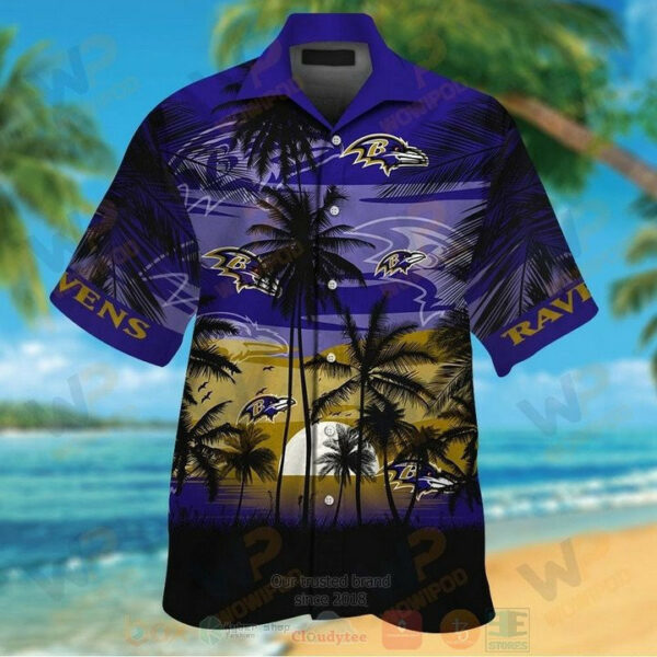 Sport-Team Baltimore Ravens Coconut Tree Purple Hawaiian Shirt V2 Summer Aloha Shirt