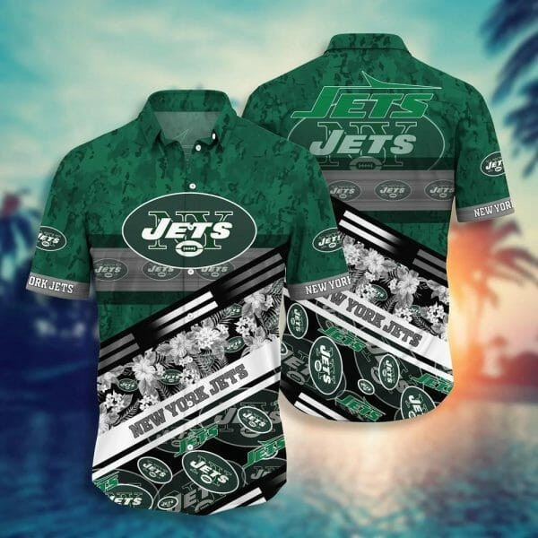 Sport-Team New York Jets Flowers Green Hawaiian Shirt Summer Aloha Shirt