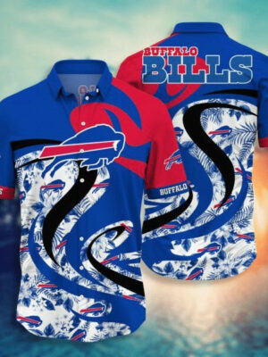 Sport-Team Buffalo Bills Blue Black Red Flower Tropical Hawaiian Shirt Summer Aloha Shirt