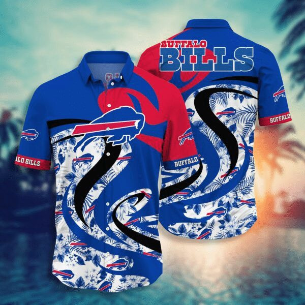 Sport-Team Buffalo Bills Blue Black Red Flower Tropical Hawaiian Shirt Summer Aloha Shirt