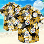 Sport-Team Pittsburgh Steelers Golden Flower Grey Leaf Hawaiian Shirt Summer Aloha Shirt