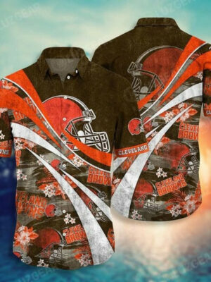Sport-Team Cleveland Browns Orange Tropical Flowers Hawaiian Shirt Summer Aloha Shirt