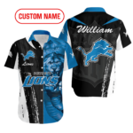 Sport-Team Detroit Lions Custom Name Special Half Tone Mascot Hawaiian Shirt Sport Team Aloha Shirt