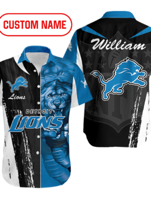 Sport-Team Detroit Lions Custom Name Special Half Tone Mascot Hawaiian Shirt Sport Team Aloha Shirt