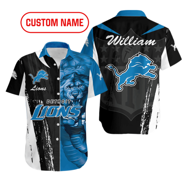 Sport-Team Detroit Lions Custom Name Special Half Tone Mascot Hawaiian Shirt Sport Team Aloha Shirt