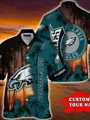 Sport-Team Philadelphia Eagles Custom Name Coconut Tree Hawaiian Shirt V3 Sport Team Aloha Shirt