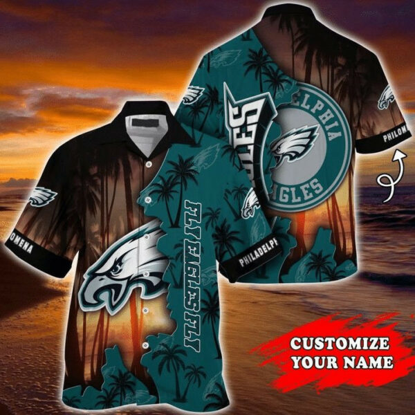 Sport-Team Philadelphia Eagles Custom Name Coconut Tree Hawaiian Shirt V3 Sport Team Aloha Shirt