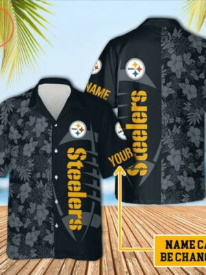 Sport-Team Pittsburgh Steelers Custom Name Light Black Flower Hawaiian Shirt Sport Team Aloha Shirt