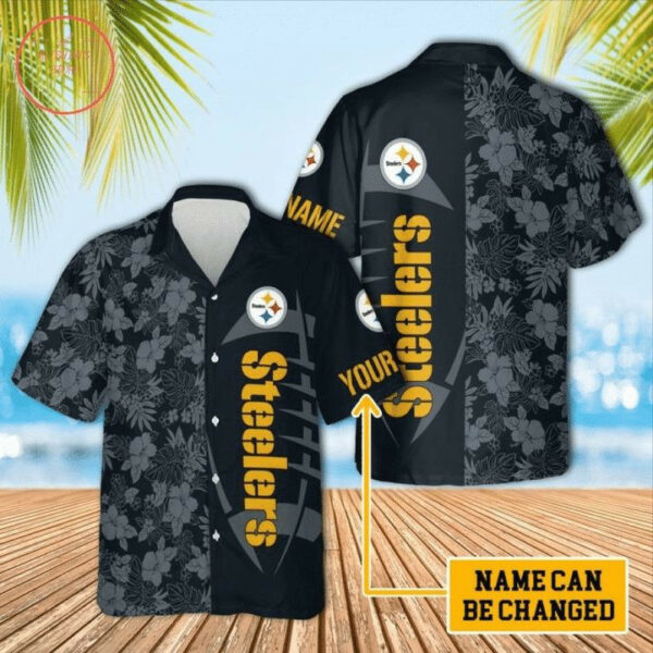 Sport-Team Pittsburgh Steelers Custom Name Light Black Flower Hawaiian Shirt Sport Team Aloha Shirt