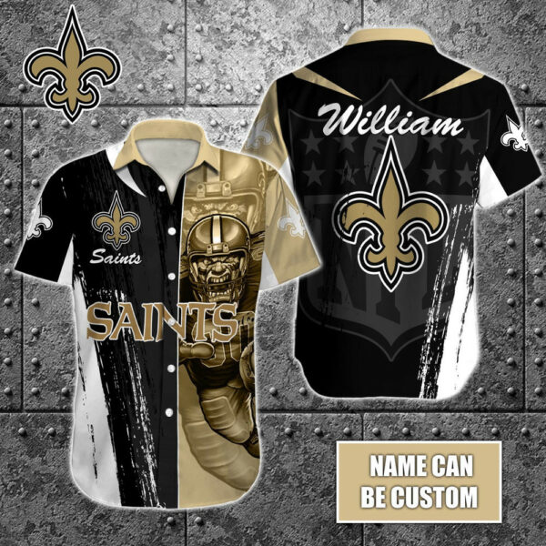 Sport-Team New Orleans Saints Custom Name Special Half Tone Mascot Hawaiian Shirt Sport Team Aloha Shirt
