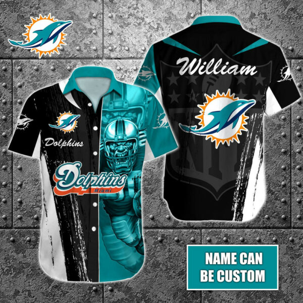 Sport-Team Miami Dolphins Custom Name Special Half Tone Mascot Hawaiian Shirt Sport Team Aloha Shirt
