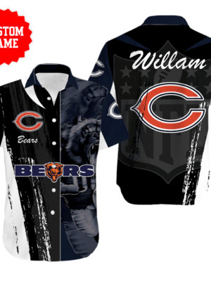 Sport-Team Chicago Bears Custom Name Special Half Tone Mascot Hawaiian Shirt Sport Team Aloha Shirt