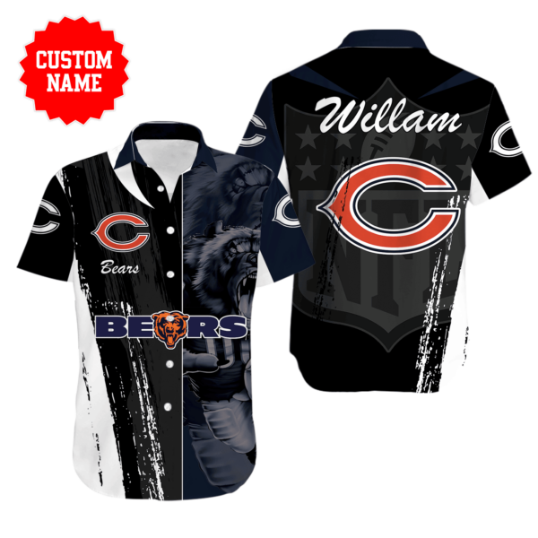 Sport-Team Chicago Bears Custom Name Special Half Tone Mascot Hawaiian Shirt Sport Team Aloha Shirt