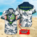 Sport-Team Seattle Seahawks Custom Name Skull White Hawaiian Shirt Sport Team Aloha Shirt