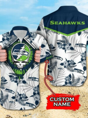 Sport-Team Seattle Seahawks Custom Name Skull White Hawaiian Shirt Sport Team Aloha Shirt