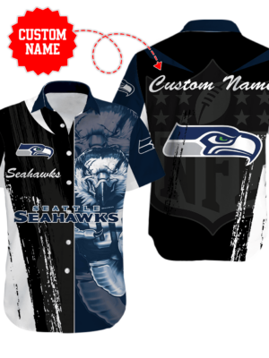 Sport-Team Seattle Seahawks Custom Name Special Half Tone Mascot Hawaiian Shirt Sport Team Aloha Shirt