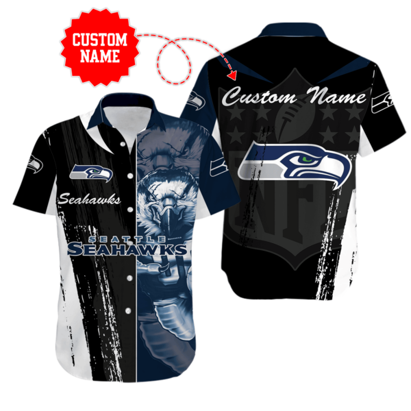 Sport-Team Seattle Seahawks Custom Name Special Half Tone Mascot Hawaiian Shirt Sport Team Aloha Shirt