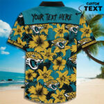 Sport-Team Jacksonville Jaguars Custom Name Teal Flower Gold Hawaiian Shirt Sport Team Aloha Shirt