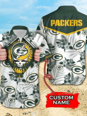 Sport-Team Green Bay Packers Custom Name Tropical Flower Logo Yellow Hawaiian Shirt Sport Team Aloha Shirt