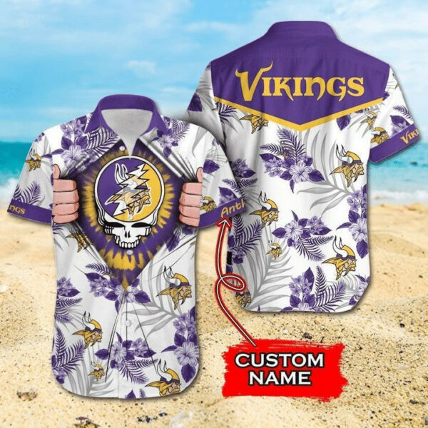 Sport-Team Minnesota Vikings Custom Name Skull Hawaiian Shirt Sport Team Aloha Shirt