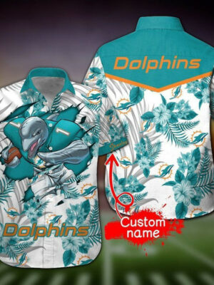Sport-Team Miami Dolphins Custom Name Mascot White Hawaiian Shirt Sport Team Aloha Shirt
