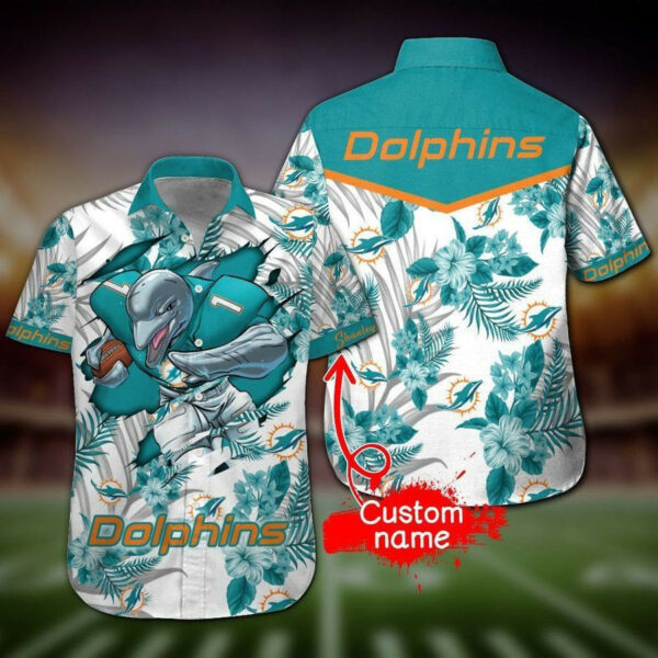 Sport-Team Miami Dolphins Custom Name Mascot White Hawaiian Shirt Sport Team Aloha Shirt