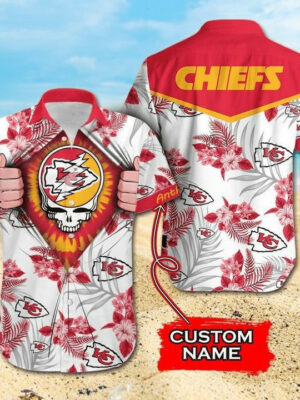 Sport-Team Kansas City Chiefs Custom Name Skull Hawaiian Shirt Sport Team Aloha Shirt
