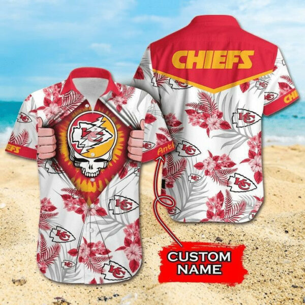 Sport-Team Kansas City Chiefs Custom Name Skull Hawaiian Shirt Sport Team Aloha Shirt