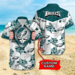 Sport-Team Philadelphia Eagles Custom Name Flower Skull Hawaiian Shirt Sport Team Aloha Shirt