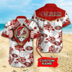 Sport-Team San Francisco 49ers Custom Name Red Tropical Flower Skull Hawaiian Shirt Sport Team Aloha Shirt