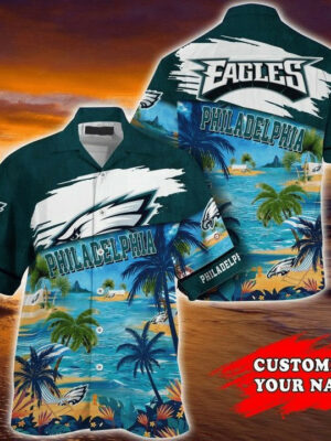 Sport-Team Philadelphia Eagles Custom Name Coconut Tree Hawaiian Shirt Sport Team Aloha Shirt
