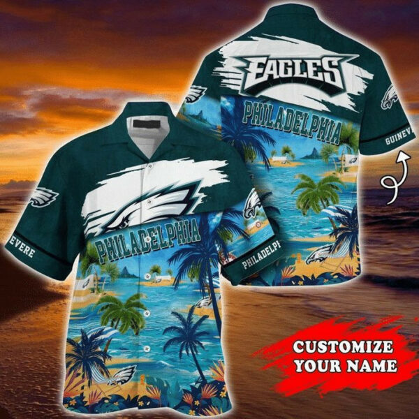 Sport-Team Philadelphia Eagles Custom Name Coconut Tree Hawaiian Shirt Sport Team Aloha Shirt