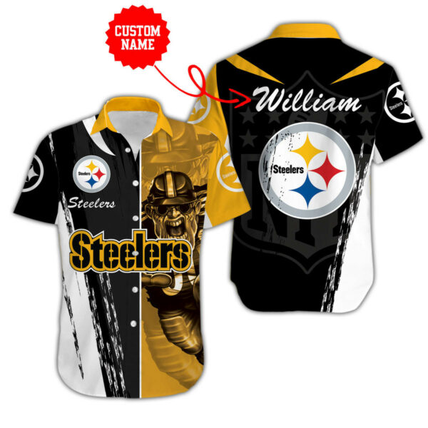 Sport-Team Pittsburgh Steelers Custom Name Special Half Tone Mascot Hawaiian Shirt Sport Team Aloha Shirt