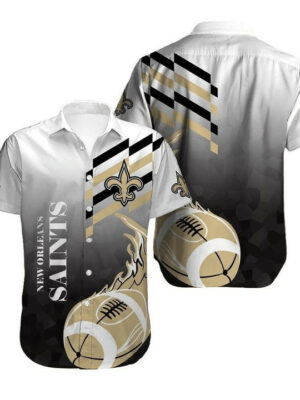 Sport-Team New Orleans Saints White Grey Ball Hawaiian Shirt Men Women Aloha Shirt