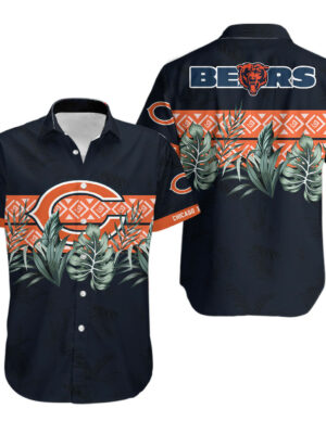 Sport-Team Chicago Bears Leaves In Orange Dark Blue Hawaiian Shirt Men Women Aloha Shirt