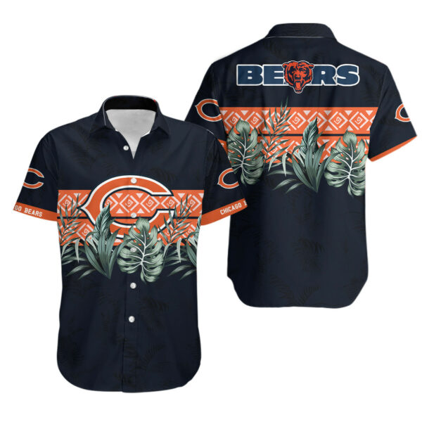 Sport-Team Chicago Bears Leaves In Orange Dark Blue Hawaiian Shirt Men Women Aloha Shirt