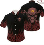 Sport-Team Washington Commanders Brown Fire Black Skull Hawaiian Shirt Men Women Aloha Shirt