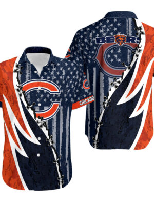 Sport-Team Chicago Bears Swing In Orange Dark Blue Stars Hawaiian Shirt Men Women Aloha Shirt