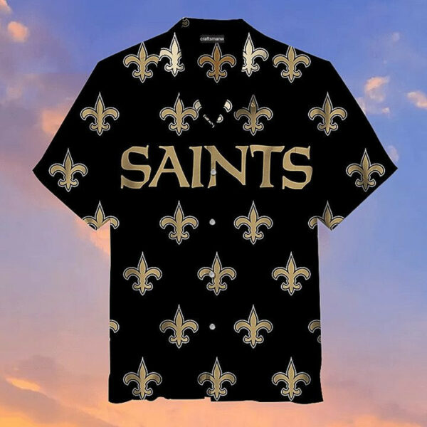 Sport-Team New Orleans Saints Black Logo Big Text Hawaiian Shirt Men Women Aloha Shirt