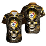 Sport-Team Pittsburgh Steelers Iron Skull Golden Black Hawaiian Shirt Men Women Aloha Shirt