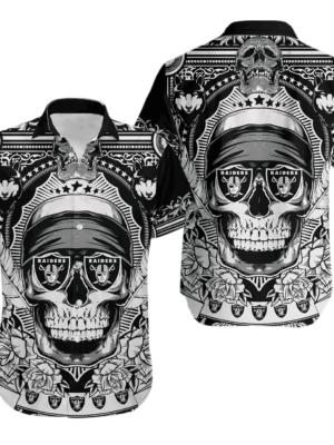 Sport-Team Las Vegas Raiders Skull Black White Hawaiian Shirt Men Women Aloha Shirt
